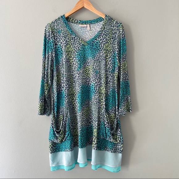 LOGO Leopard Double Layer Chiffon Hem Tunic Large